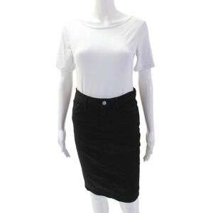 SevenTwo Womens Cotton Blend Straight Zip Fly Midi Pencil Skirt Black Size 2
